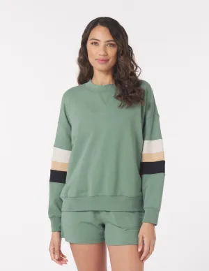 Vintage Oversized Crew: Sage/Tonal Stripes