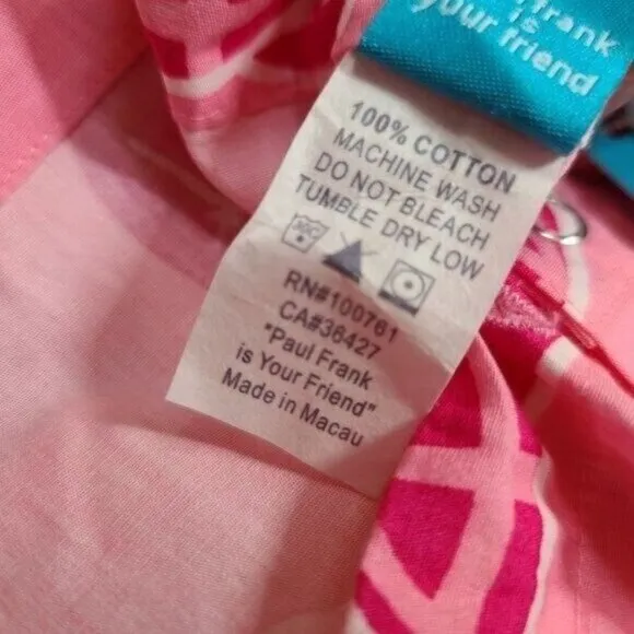 Vintage Paul Frank Pajama Pants, Tonal the Turtle, Pink, Size Medium