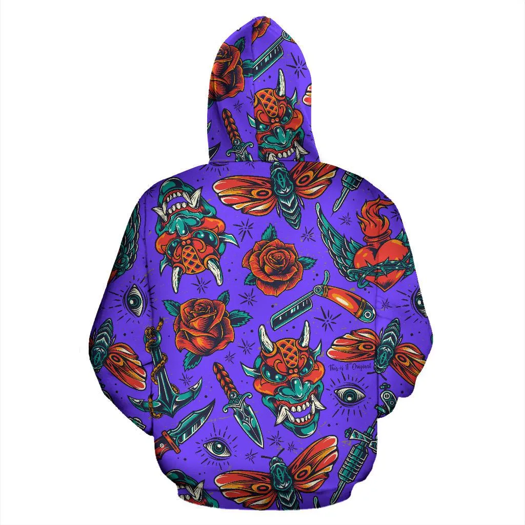 Violet Design Skull With Rose Fashion All Over Hoodie