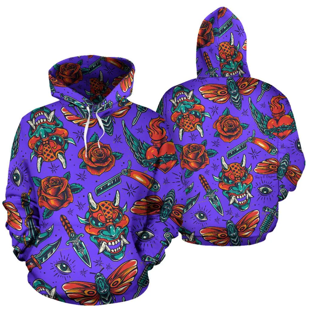 Violet Design Skull With Rose Fashion All Over Hoodie