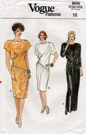 Vogue 9620 Womens Straight Dress with Colour Block Side Panel 1980s Vintage Sewing Pattern Size 12 Bust 34 inches