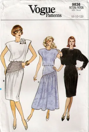 Vogue 9836 Womens Asymmetric Dresses 1980s Vintage Sewing Pattern Size 8 - 12 UNCUT Factory Folded