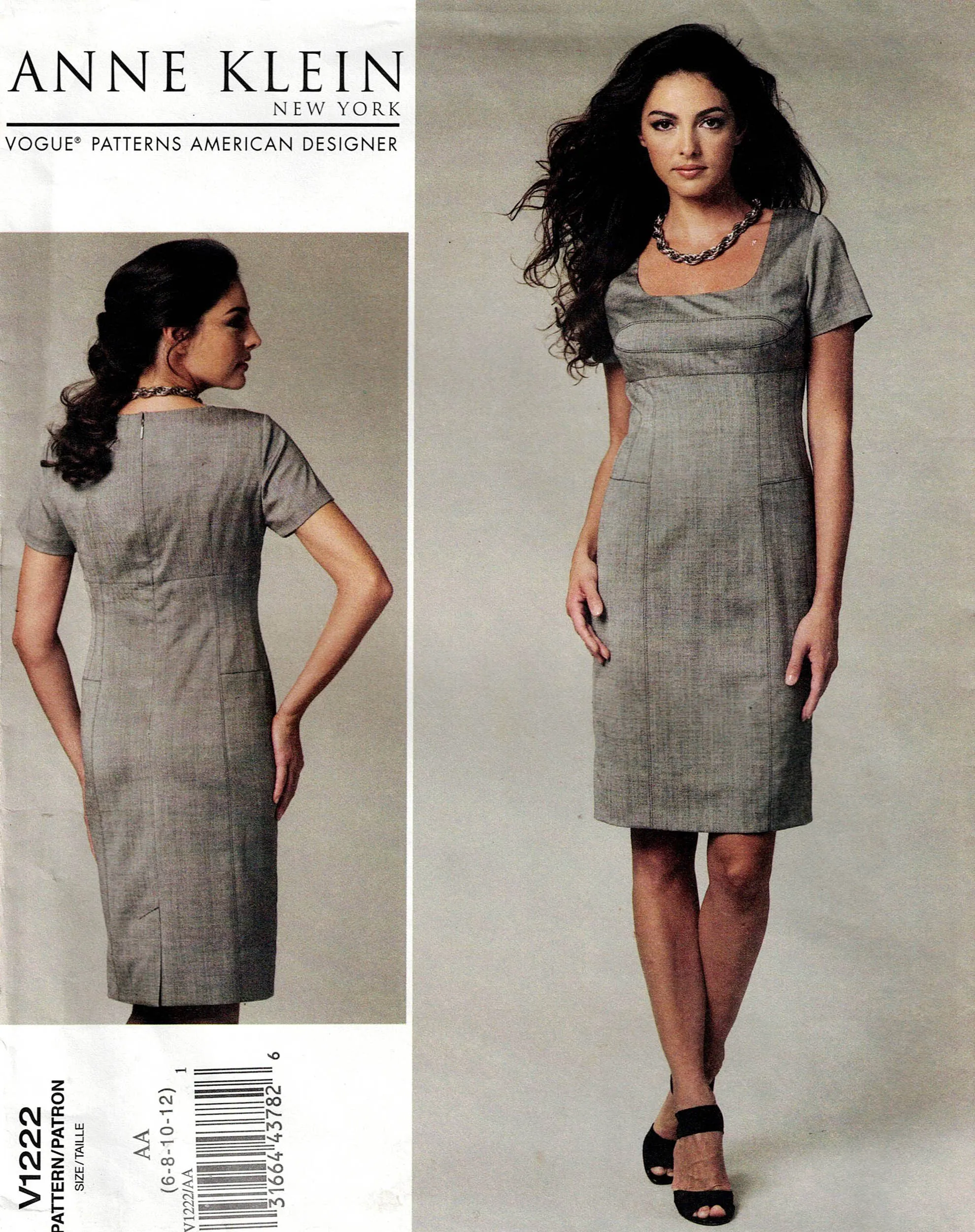 Vogue American Designer 1222 Anne Klein Womens Fitted Dress with Topstitching Detail Out Of Print Sewing Pattern Size 6 - 12 UNCUT Factory Folded