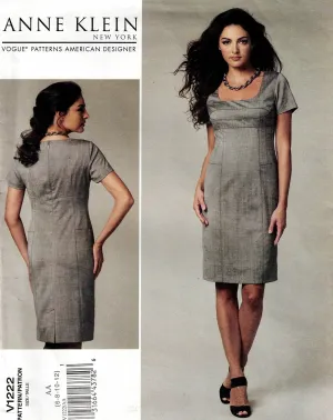 Vogue American Designer 1222 Anne Klein Womens Fitted Dress with Topstitching Detail Out Of Print Sewing Pattern Size 6 - 12 UNCUT Factory Folded