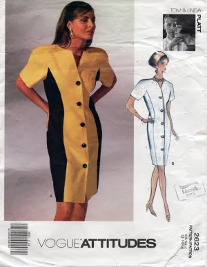 Vogue Attitudes 2623 TOM & LINDA PLATT Womens Colour Block Dress 1990s Vintage Sewing Pattern Size 12 & 14