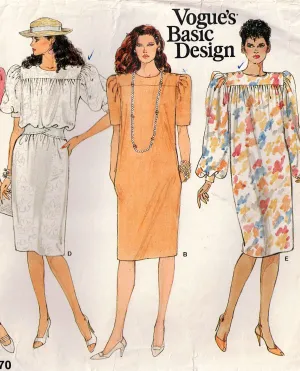 Vogue Basic Design 1370 Womens Straight Smock Yoked Dresses 1980s Vintage Sewing Pattern Size 16 Bust 38 inches