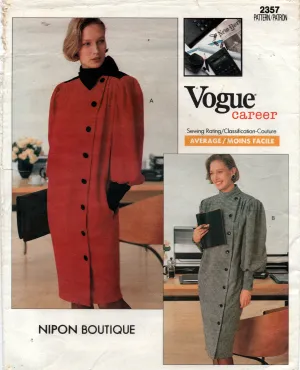 Vogue Career 2357 ALBERT NIPON Womens Big Sleeved Winter Dress 1980s Vintage Sewing pattern Size 12 UNCUT Factory Folded