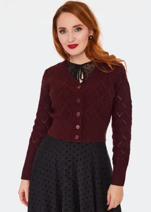 Voodoo Vixen Flower Button 50's Cardigan Burgundy Red