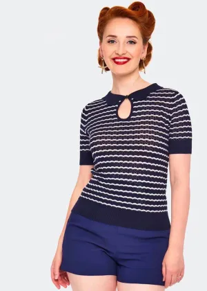 Voodoo Vixen Scallop Stripe 40's Top Blue