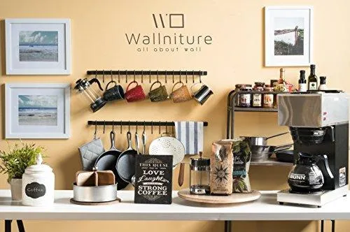 Wallniture Kitchen Rail Organizer Iron Hanging Utensils Rack with Hooks Frosty Black 30 Inch