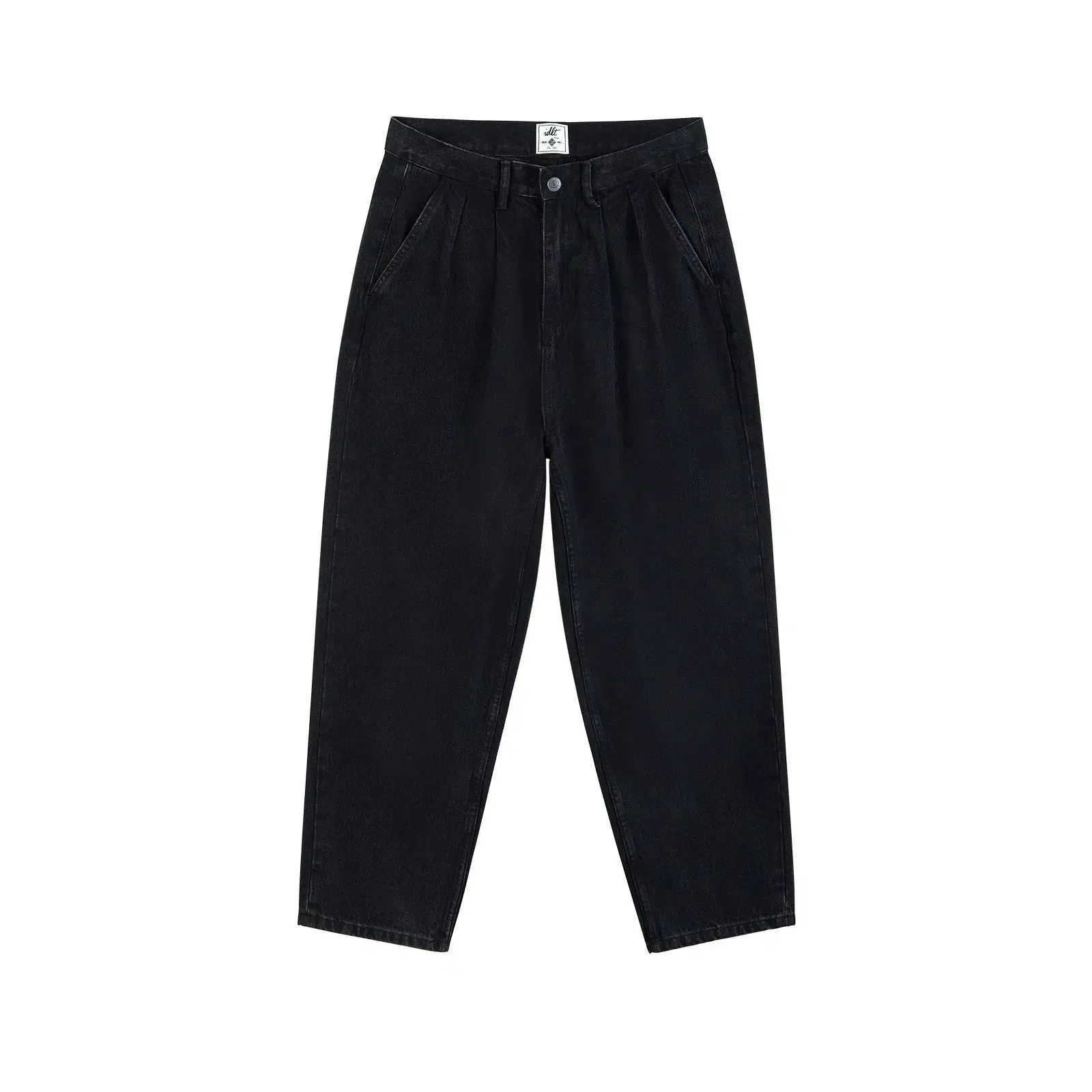 Washed High-Waisted Pleated Jeans