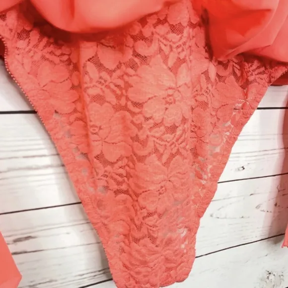 We are HAH Coral Chiffon Lace Bodysuit