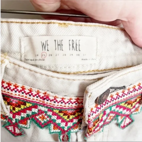 We the Free Borderline shorts gray denim distressed cutoffs embroidered
