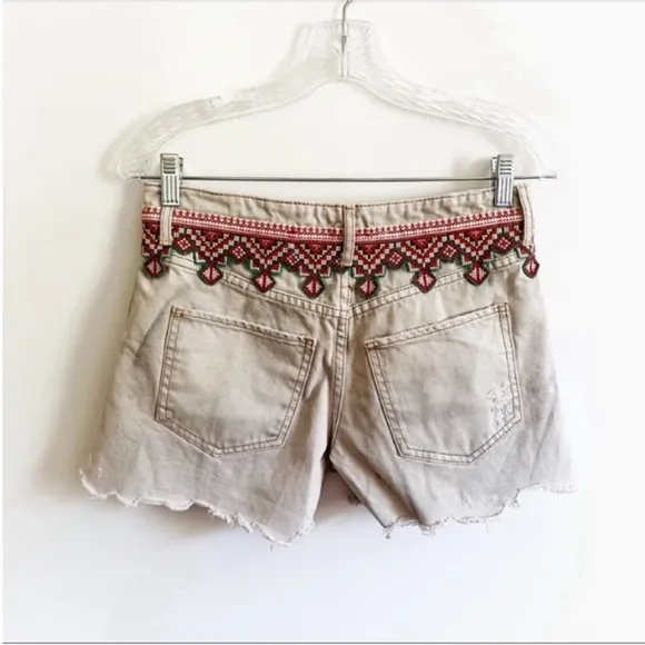 We the Free Borderline shorts gray denim distressed cutoffs embroidered
