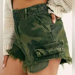 WE THE FREE BY FREE PEOPLE COMMANDER CUTOFF CAMO SHORTS