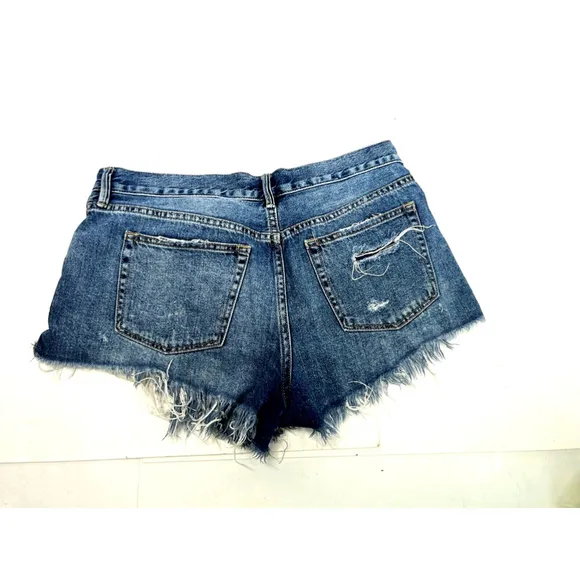 We The Free People Womens Frayed Fringe Button Fly Blue Jean Shorts Size 30