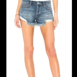 We The Free People Womens Frayed Fringe Button Fly Blue Jean Shorts Size 30