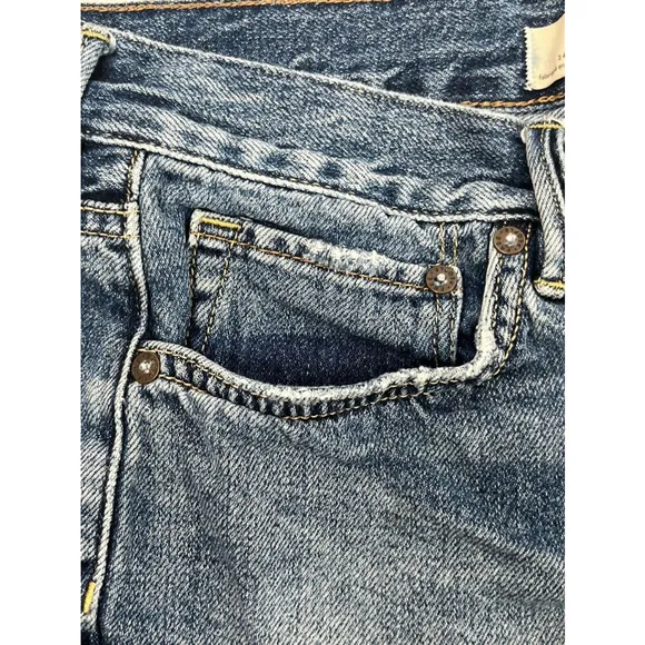 We The Free People Womens Frayed Fringe Button Fly Blue Jean Shorts Size 30