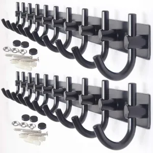 WEBI Wall Mounted Coat Rack - 30-Inch 10 Hooks Rack Rail, Heavy Duty Coat Hat Hook for Bathroom Entryway Closet Foyer Hallway,Black,2 Packs