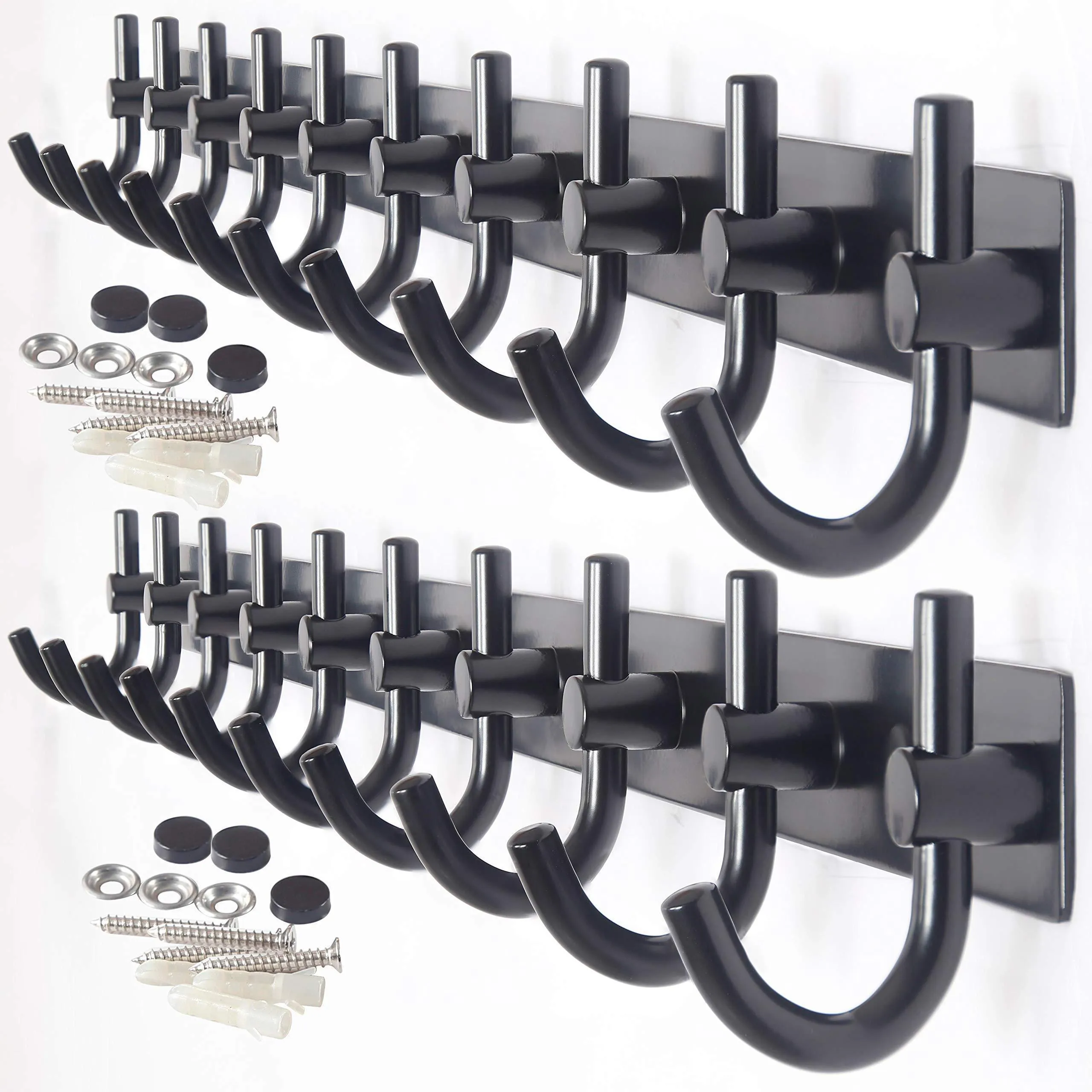 WEBI Wall Mounted Coat Rack - 30-Inch 10 Hooks Rack Rail, Heavy Duty Coat Hat Hook for Bathroom Entryway Closet Foyer Hallway,Black,2 Packs