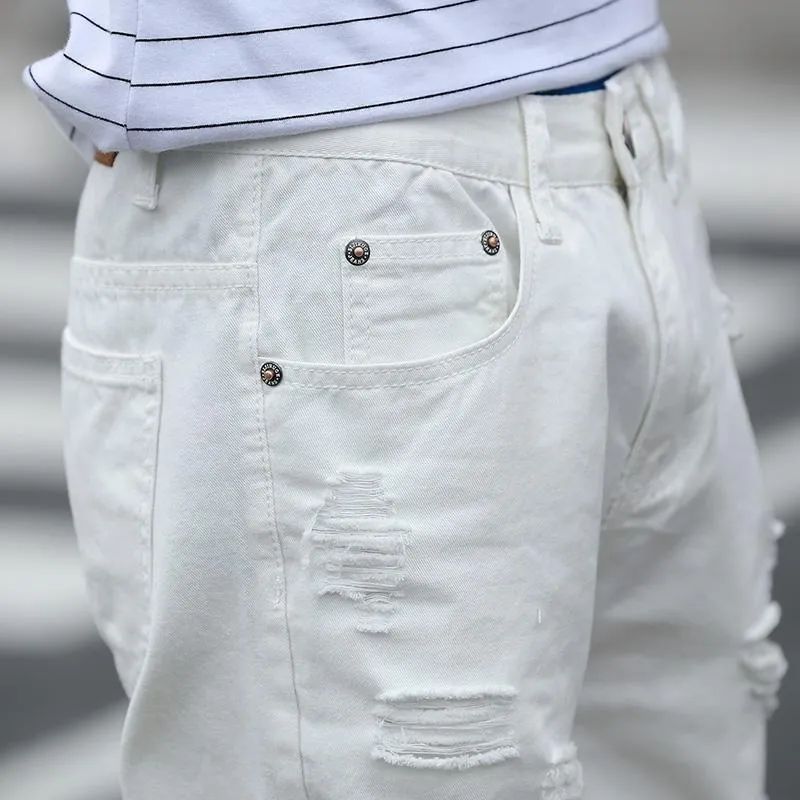 West Louis™ Designer Holes Denim Shorts