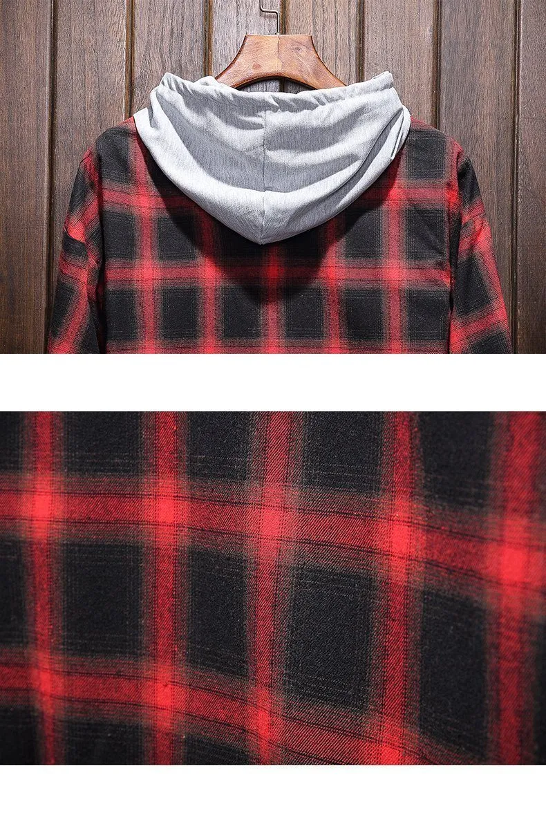 West Louis™ Plaid Casual Hooded Shirt