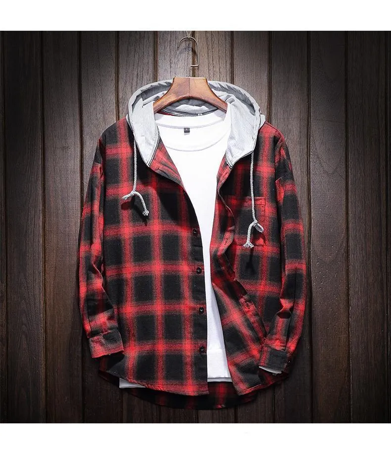 West Louis™ Plaid Casual Hooded Shirt