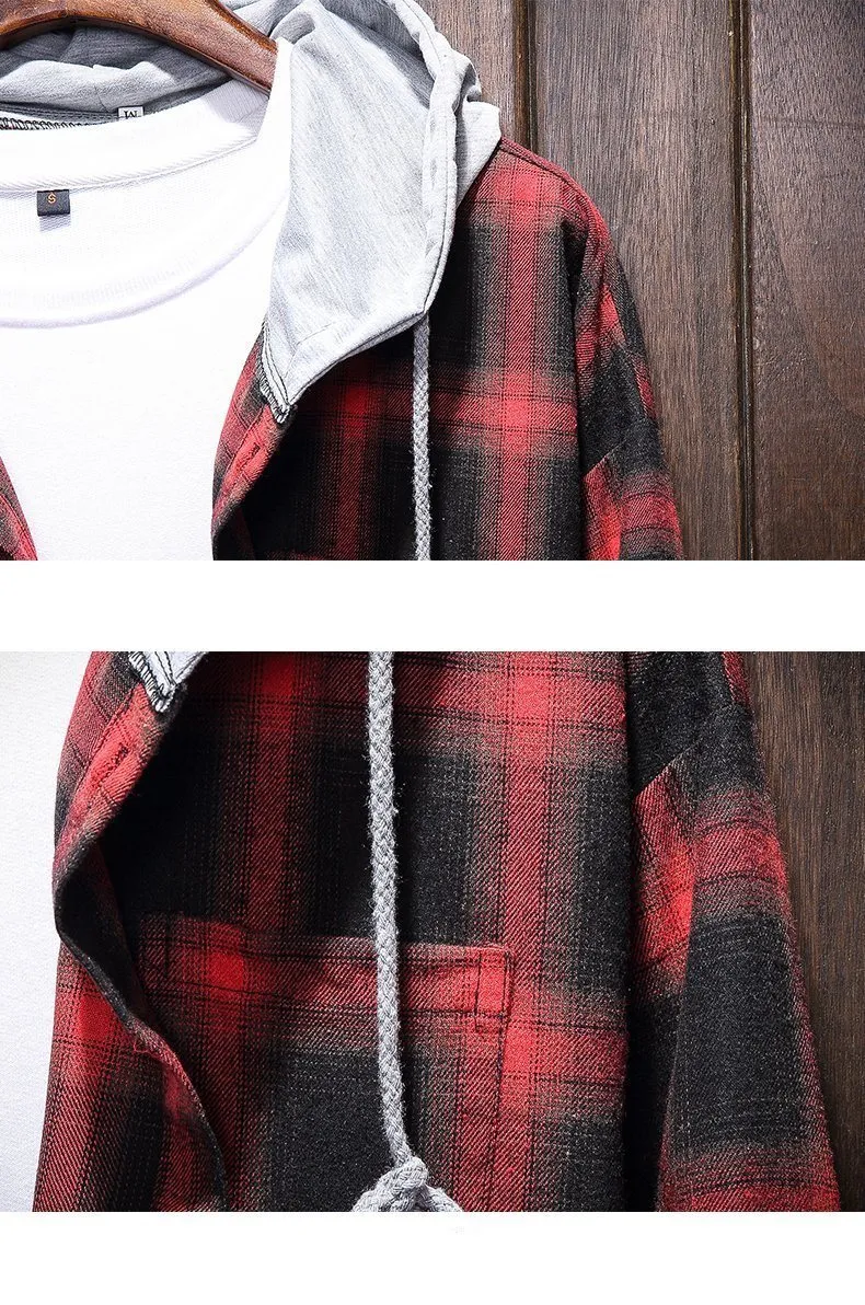 West Louis™ Plaid Casual Hooded Shirt