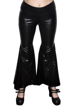 Wet Look Black Flared Disco Pants