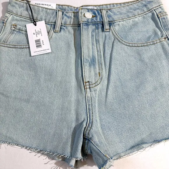 Weworewhat X REVOLVE Denim Highrise shorts super light size 27 NWT