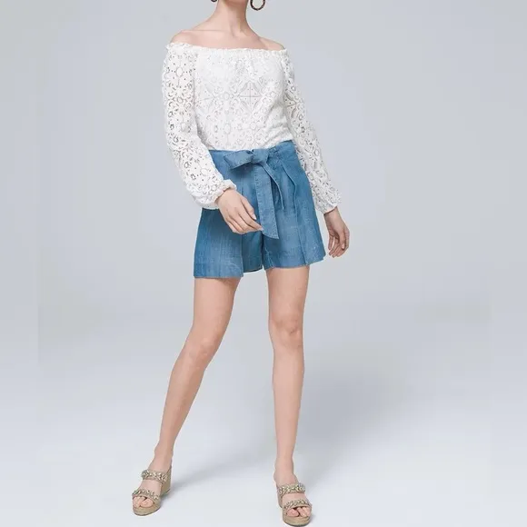 WHBM HIGH RISE SOFT DENIM WRAP-OVER SHORTS
