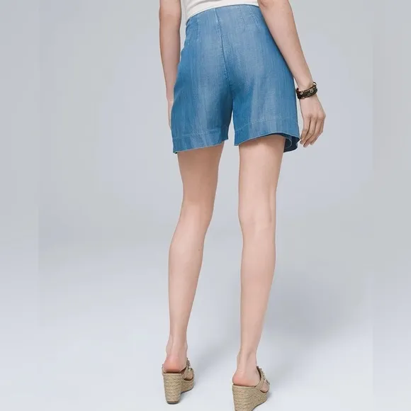 WHBM HIGH RISE SOFT DENIM WRAP-OVER SHORTS