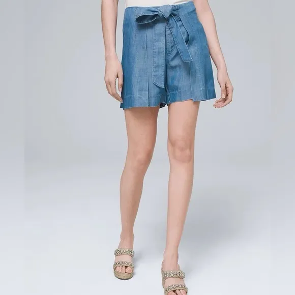 WHBM HIGH RISE SOFT DENIM WRAP-OVER SHORTS