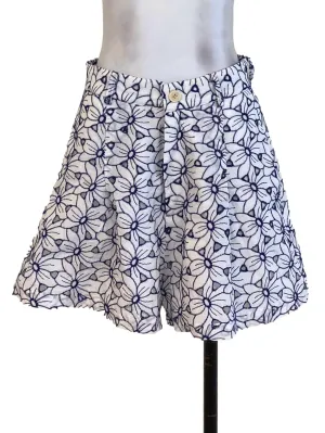 White Blue Floral Embroidered Shorts