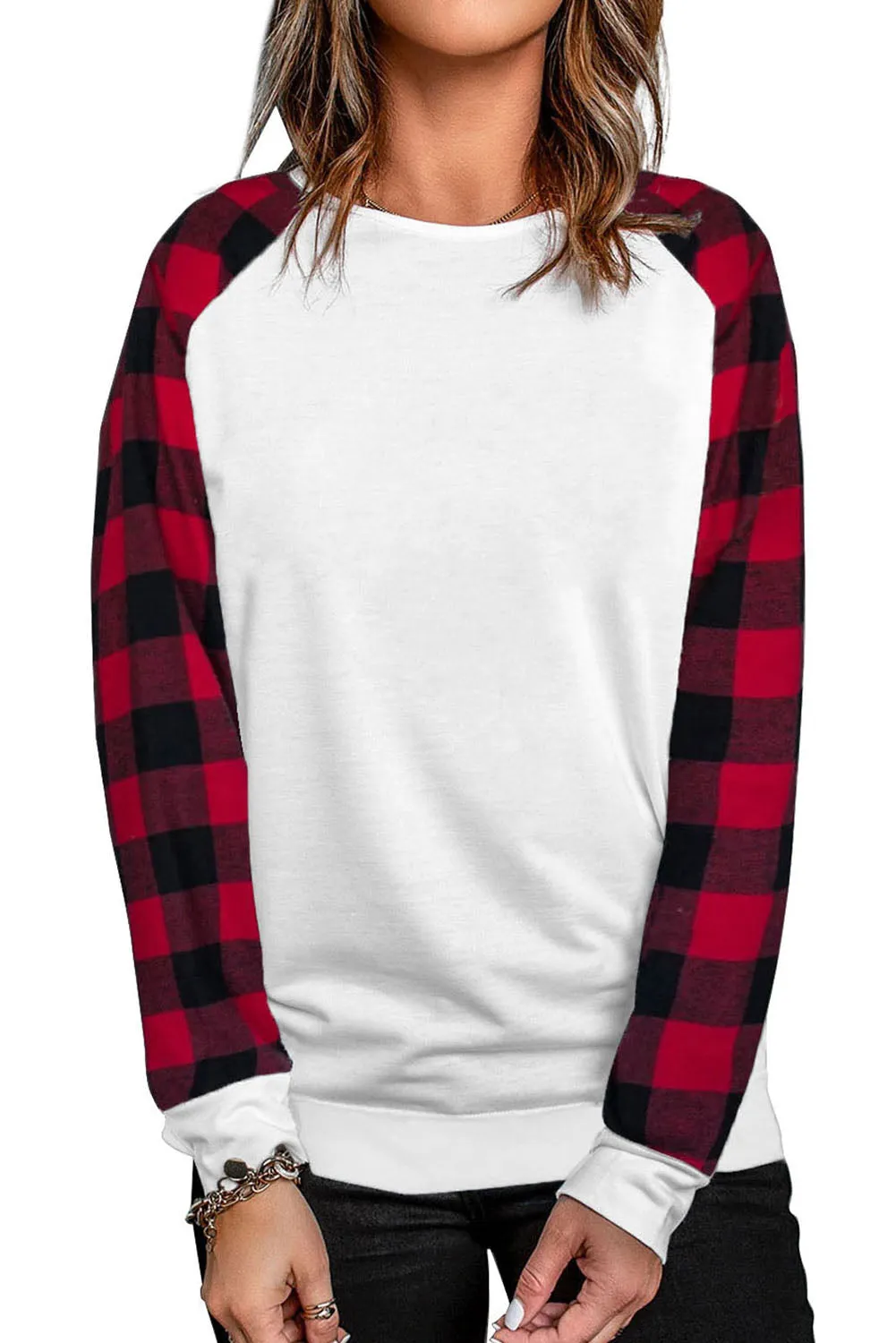 White Buffalo Plaid Long Sleeve Sweatshirt
