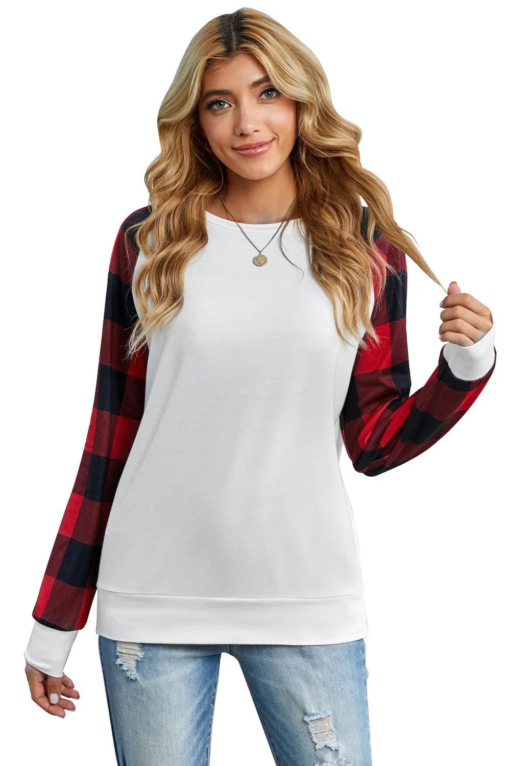 White Buffalo Plaid Long Sleeve Sweatshirt