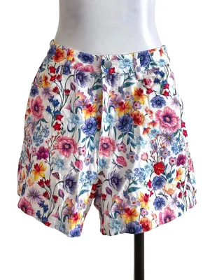 White Floral Shorts