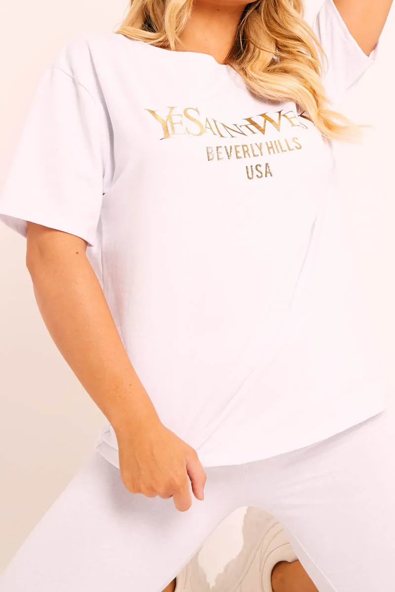 White Gold Beverly Hills T-shirt Cycling Shorts Co-ord - Laura