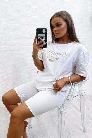 White Gold Beverly Hills T-shirt Cycling Shorts Co-ord - Laura