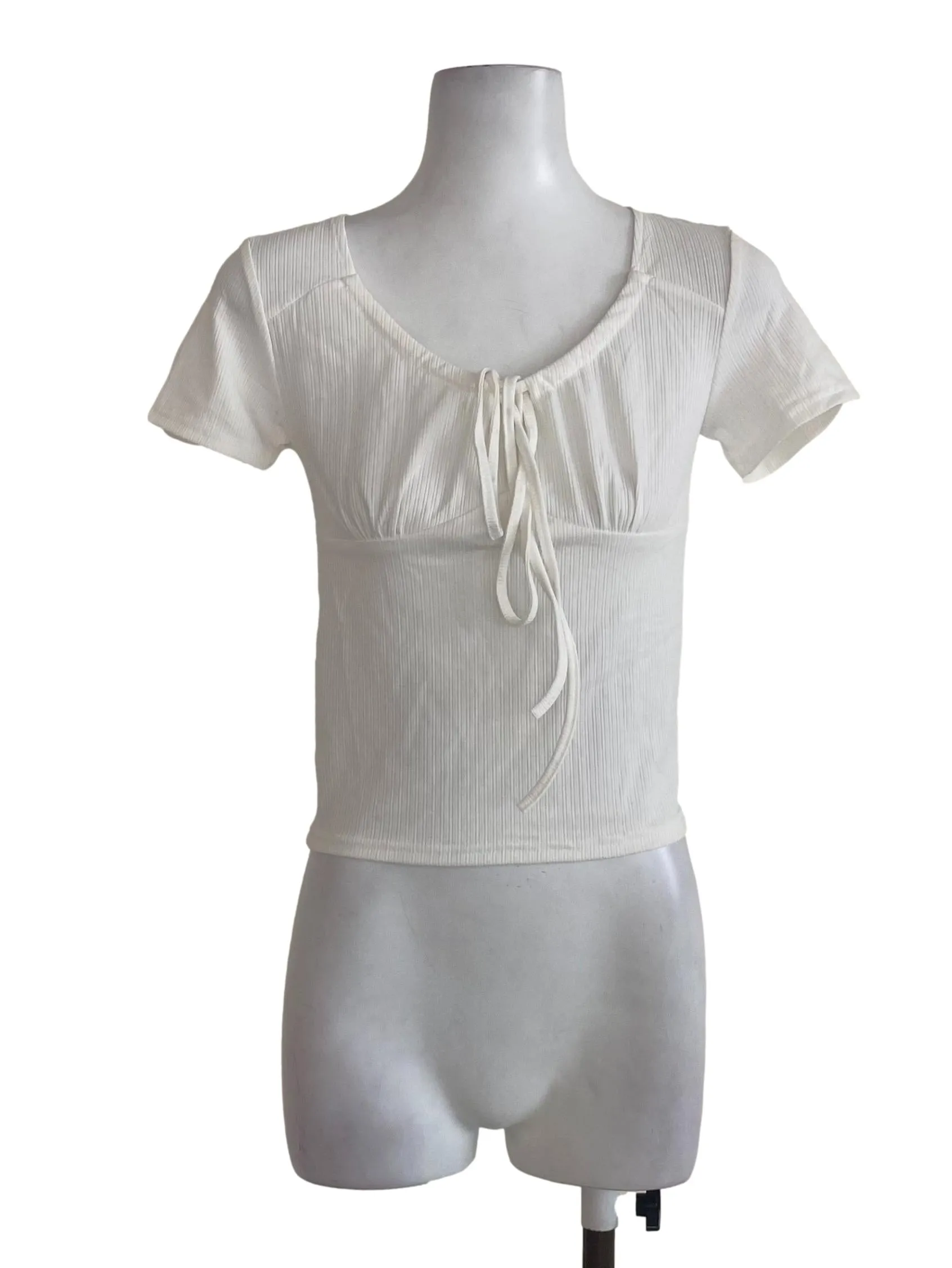 White Ribbed Knit Crop Top