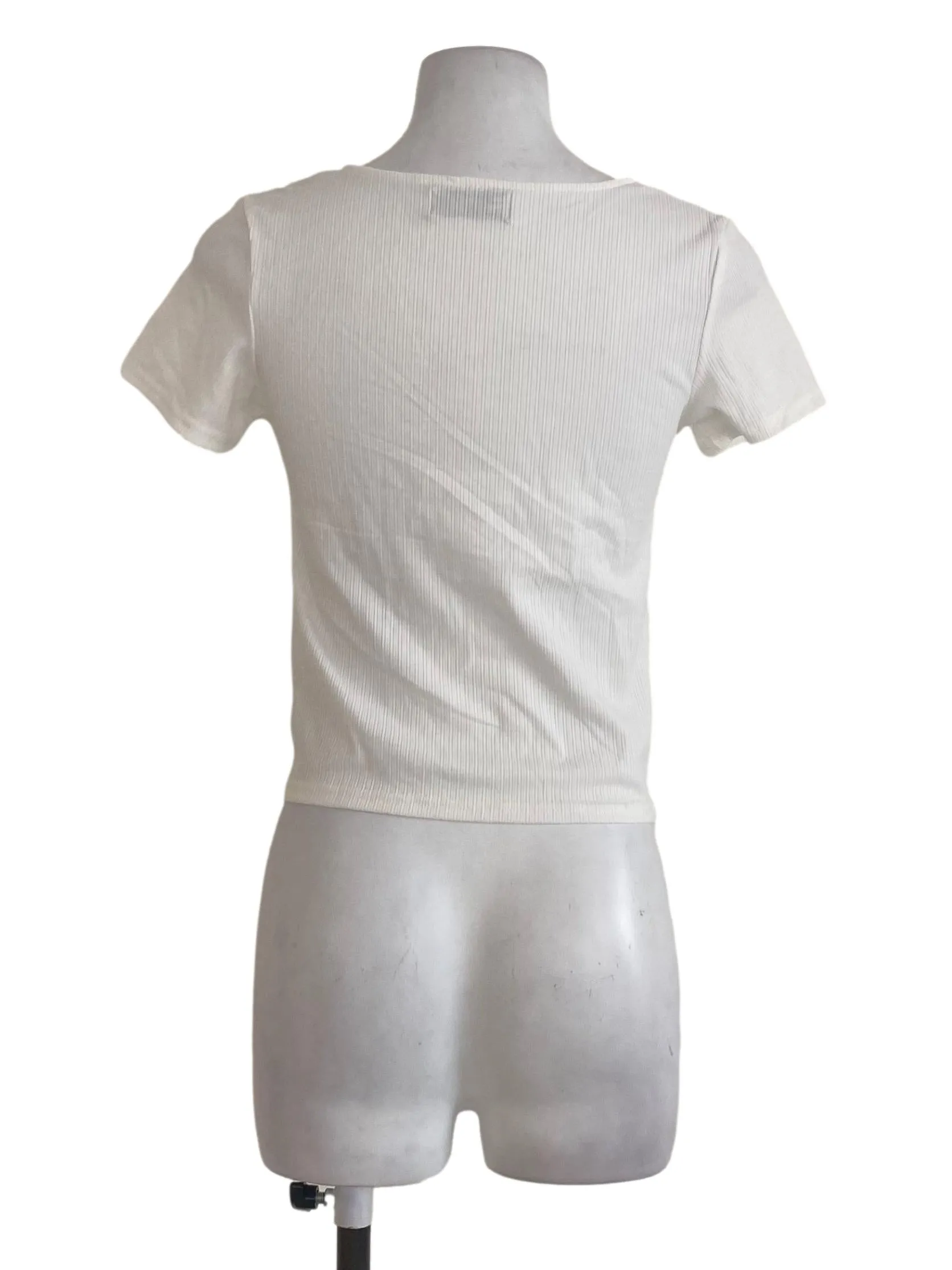 White Ribbed Knit Crop Top