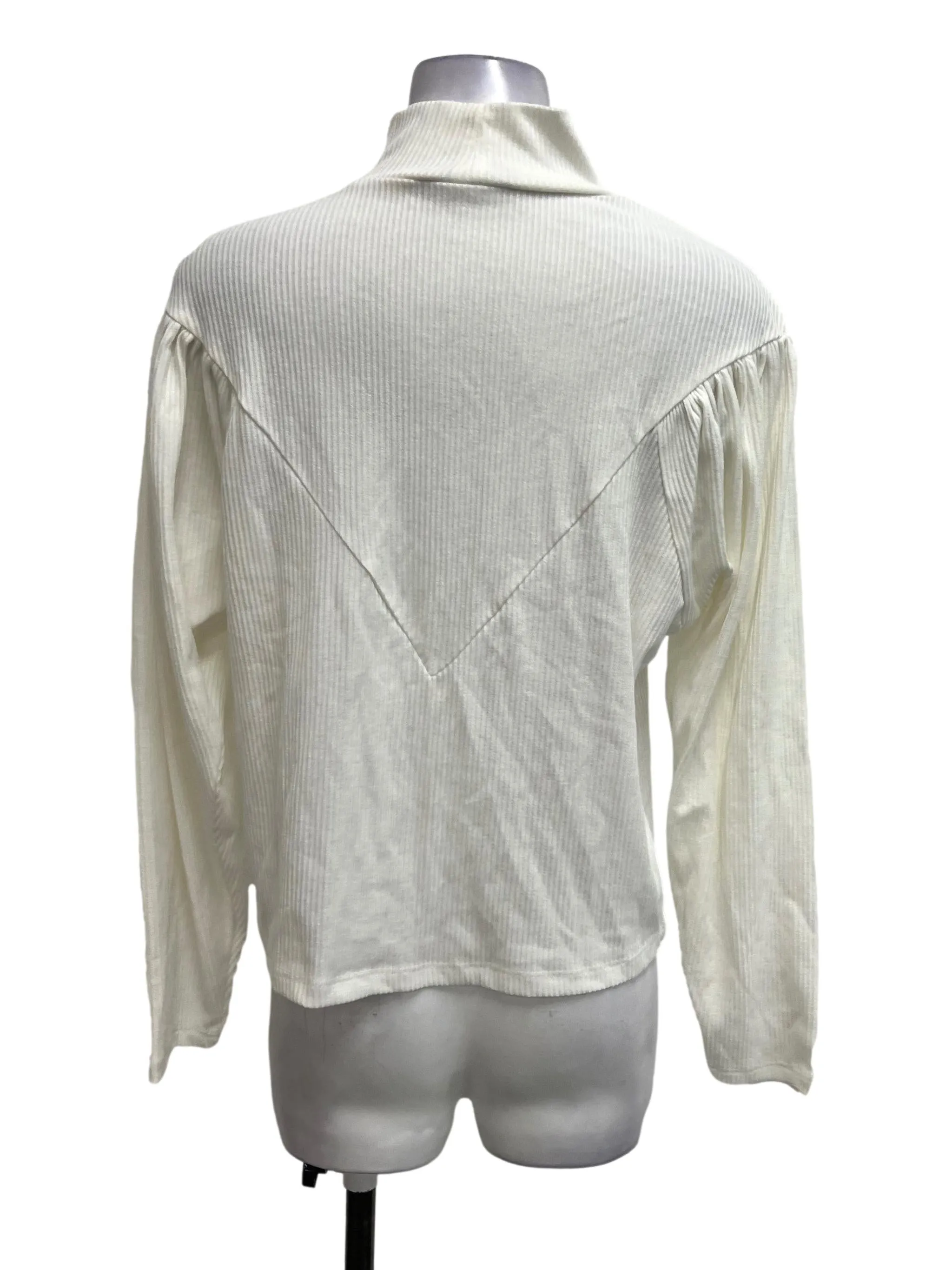 White Ribbed Mock Neck Blouse