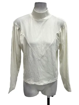 White Ribbed Mock Neck Blouse