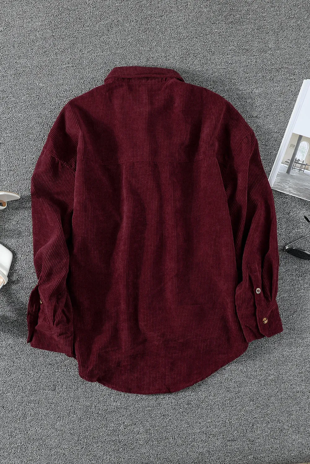 Wine Fiery Red Corduroy Button Pocket Shirt