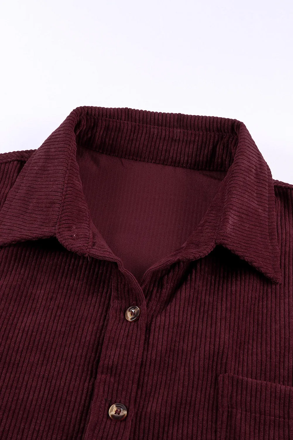 Wine Fiery Red Corduroy Button Pocket Shirt