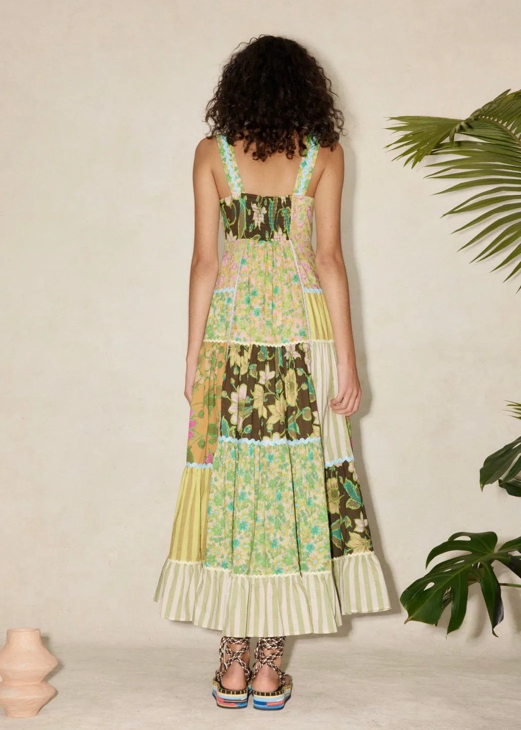 Winnie Spliced Midi Dress (Green Multi)