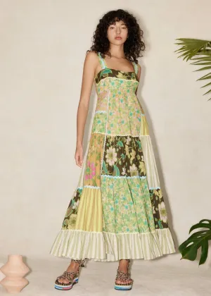 Winnie Spliced Midi Dress (Green Multi)