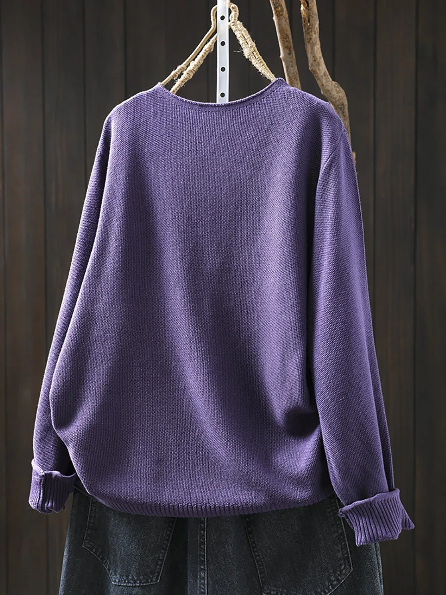 Women Autumn Casual Pure Color V-Neck Sweater