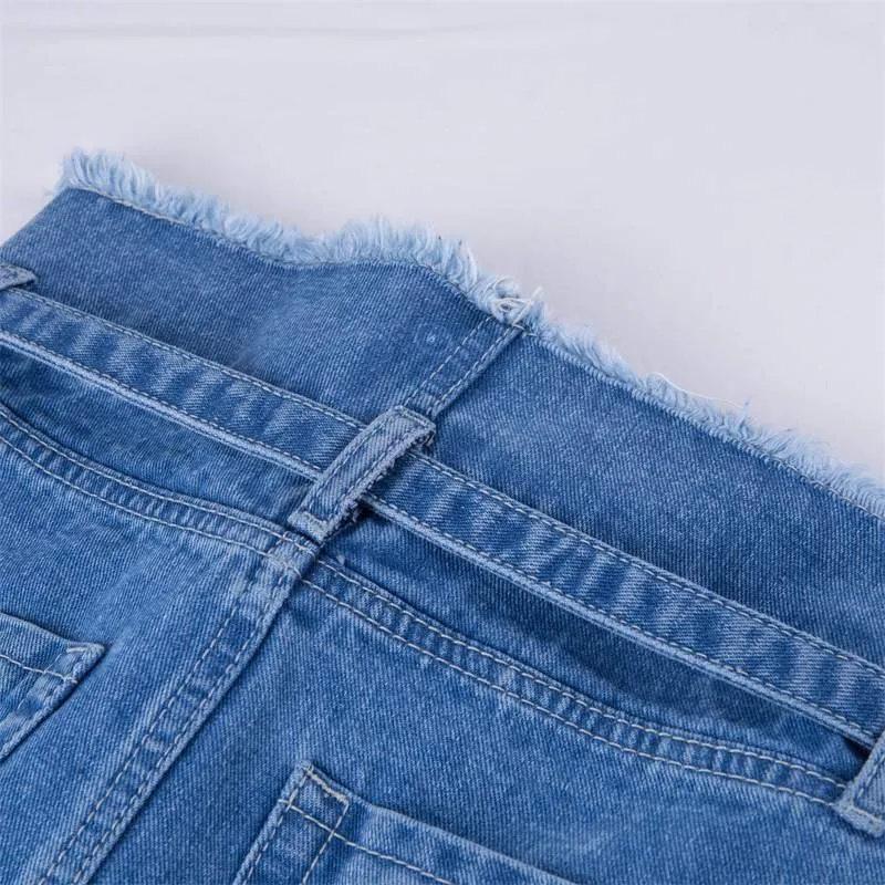 Women's 9-Pants Pants High-waisted Raw-Waist Belt Jeans