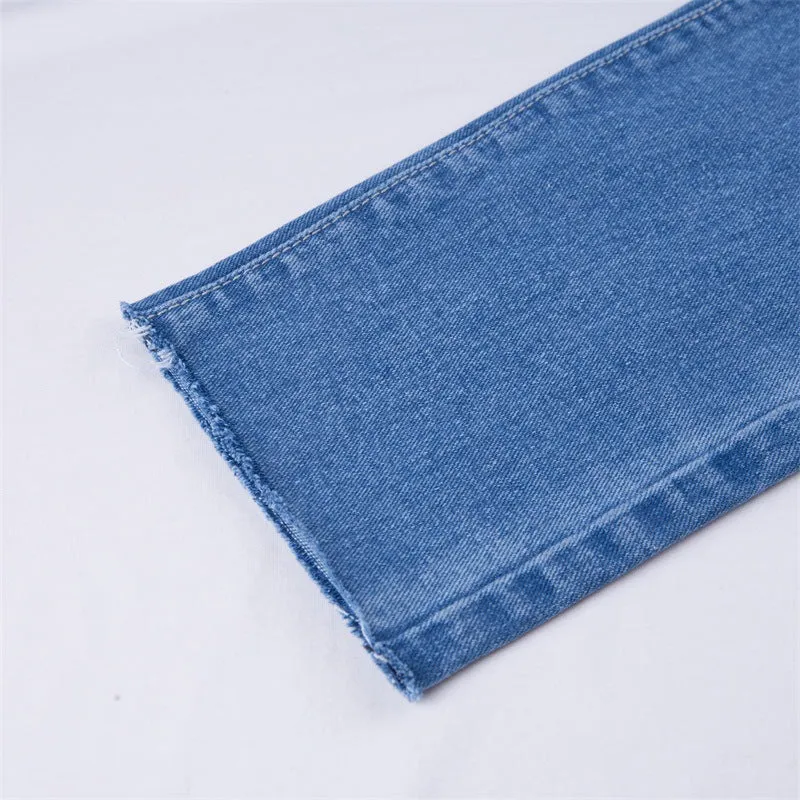 Women's 9-Pants Pants High-waisted Raw-Waist Belt Jeans
